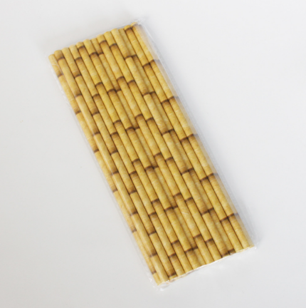 25pcs Brown Bamboo Printed Straws